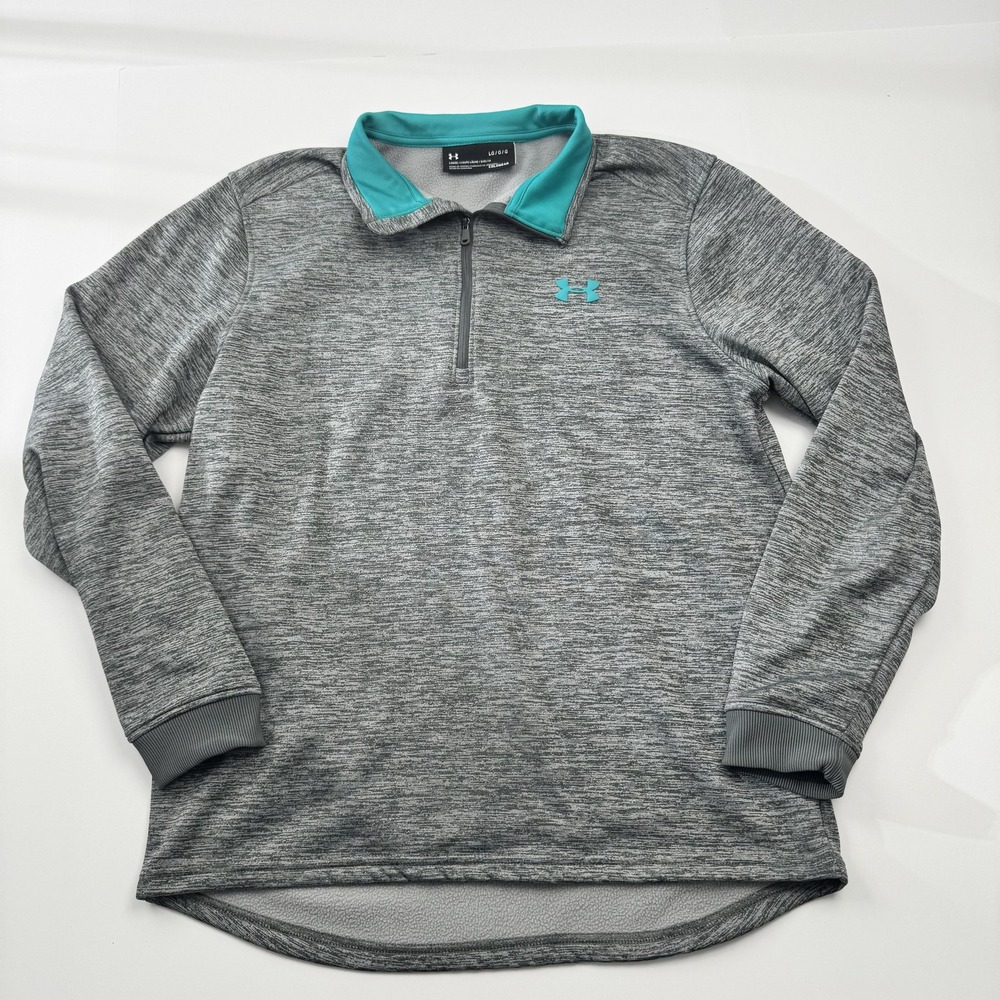 Under Armour Mens Large Gray Blue ColdGear Fleece 1/4 Zip Pullover Sweatshirt